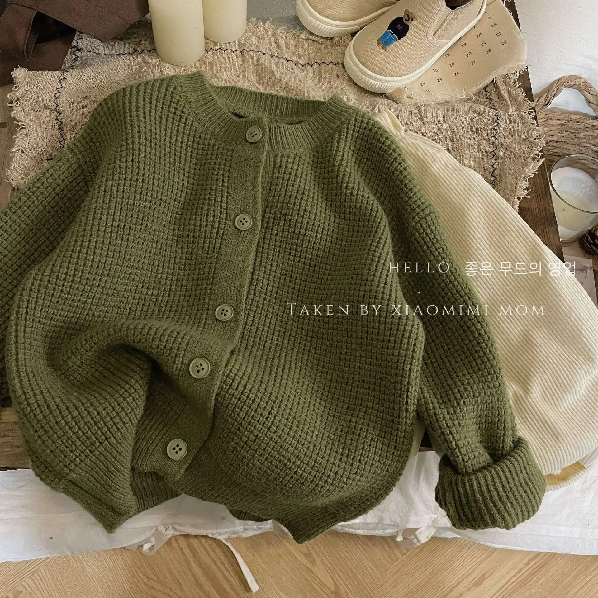 

Fashion Spring Autumn Knitted Sweaters Green Yellow Single Breasted Coats Toddler Cardigans for Baby Boys Girls