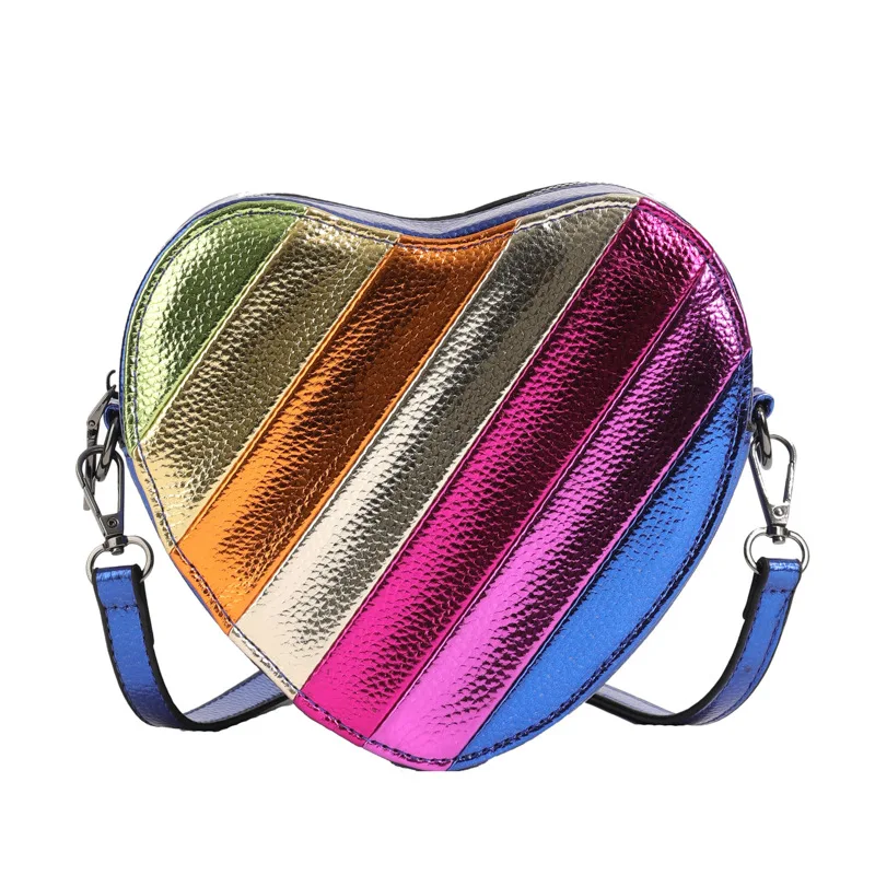 New Fashion Design Head Summer Mini Rainbow Heart Women Handbag Jointing Colorful Cross Body Bag Patchwork Shoulder Bag