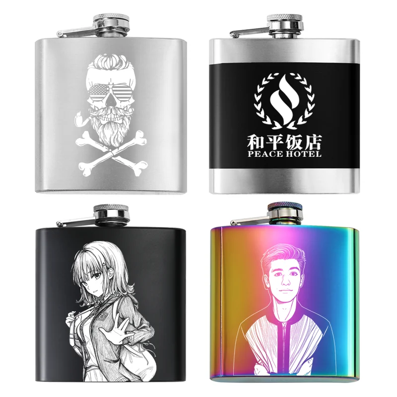 6 OZ 170ml Stainless Steel Hip Flask Personalized Custom Photo LOGO Name Text DIY Laser Engraving Portable Outdoor Gift for Man