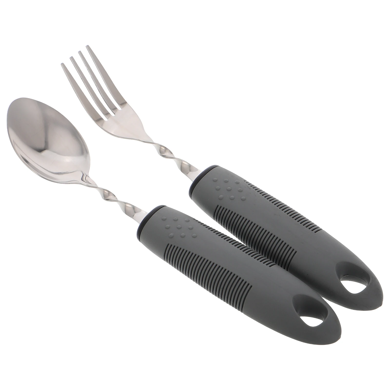 

1 set Elderly Fork Spoon Stainless Steel Soft Handle Antitremor Adaptive Utensils Weighted Tools Disabled Hands Home Care