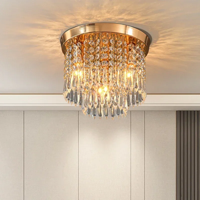 Hanging Crystal Ceiling Light Corridor Living Room Bedroom Home Decor Lamp Golden Silver Surface Aisle Lighting