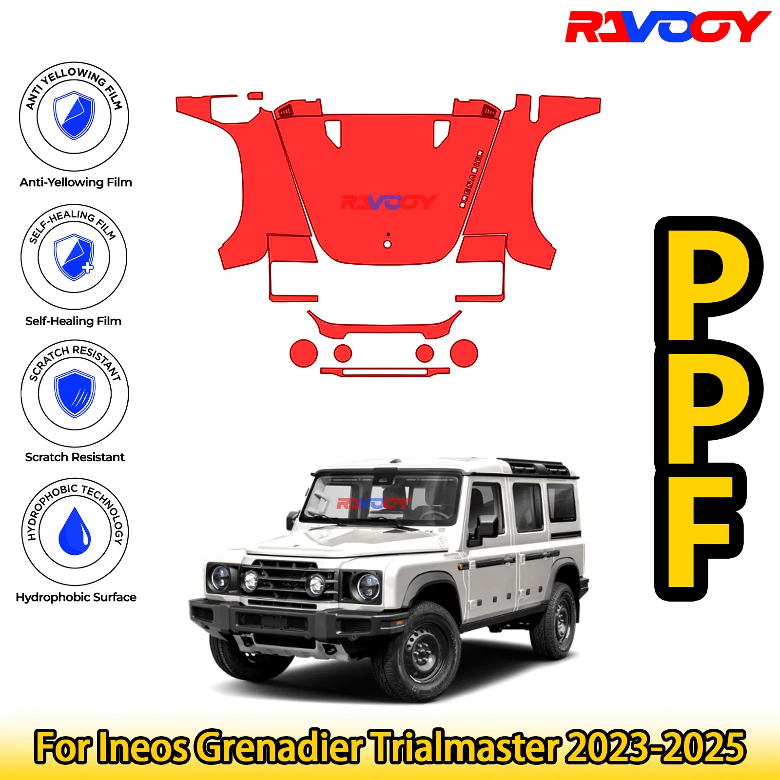 

Для Ineos Grenadier Trialmaster 2023-2025 глянцевая матовая черная предварительно вырезанная передняя PPF комплект защитная пленка для краски