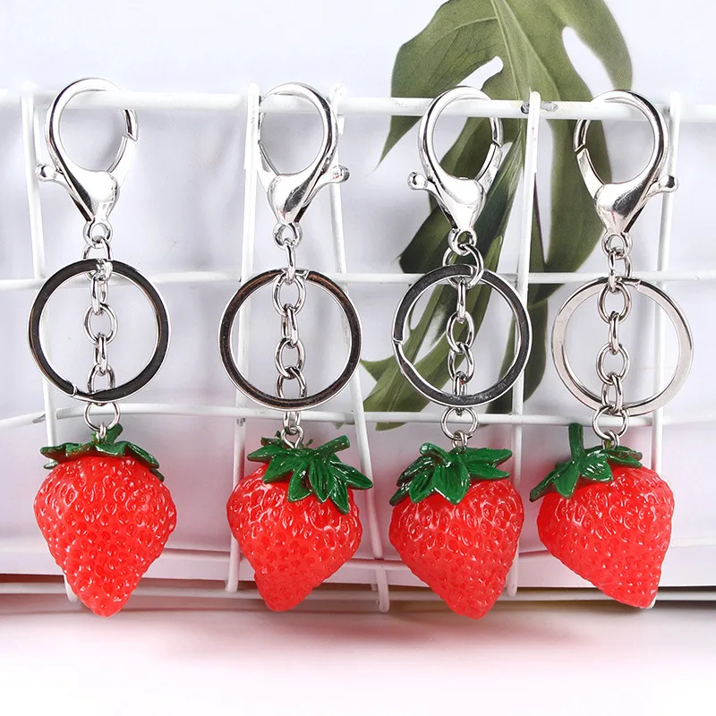 New Simulated Strawberry Key Chain Creative Food Model Mobile Bag Pendant Key Ring Party Gift   Jewelry