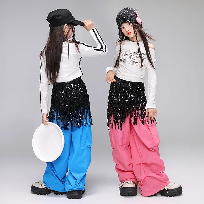 Hip Hop Kleidung Mädchen K-pop Crop Tops Shirt Street Dance Cargo Hosen Kinder Streetwear Kinder Jazz Mädchen Gruppe Bühne kleidung Set