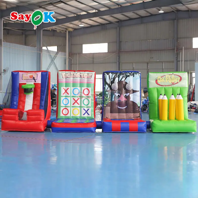 Sayok Outdoor Activities 4 in1 Inflatable Carnival Games Combo Axes Ring Toss Dart Basketball Connect Recreation Inflatable Toys