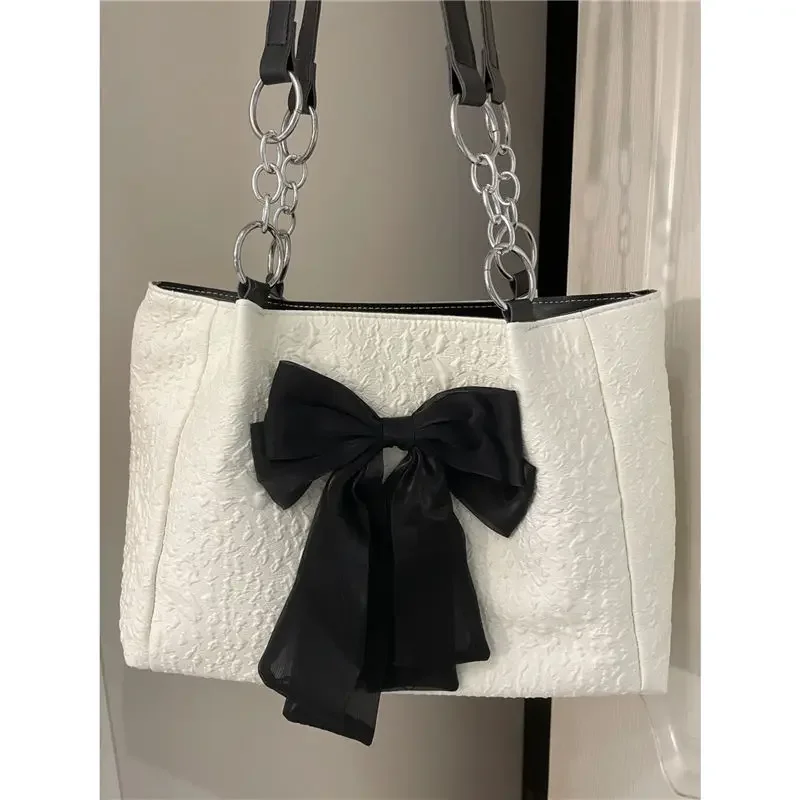 Bolso cruzado de lona con lazo grande para mujer, bandolera Coreana de gran capacidad, Simple, de lujo, elegante, con textura de corteza, para