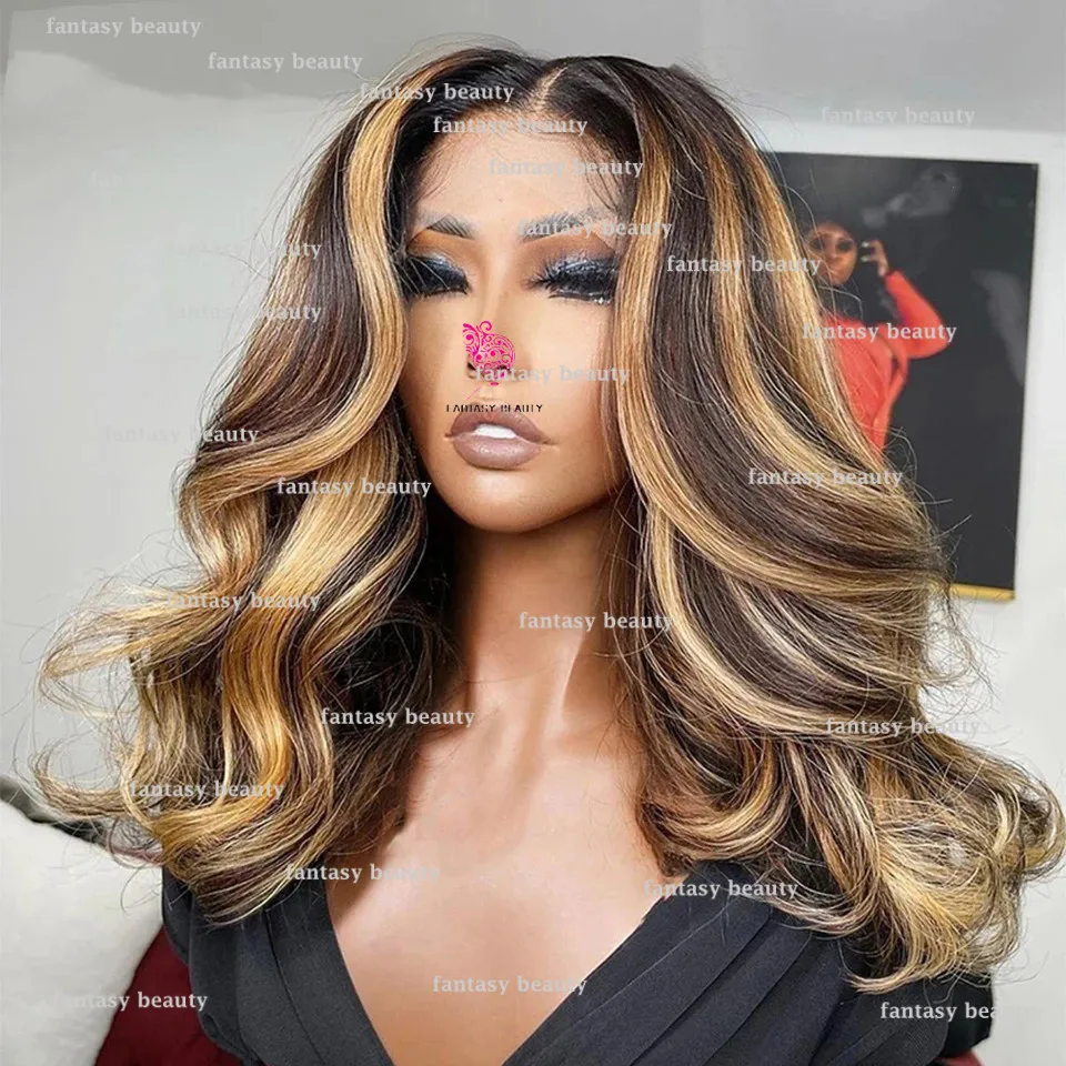 

Highlights chocolate brown transparent lace Premium Full lace wig Remi 13×6 HD breathable lace wig women's long hair wig