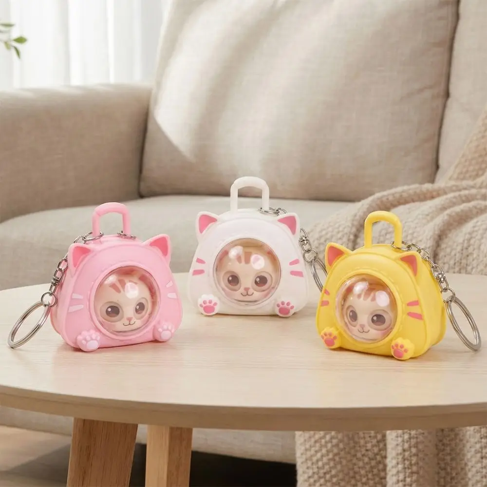 Cartoon Eye Changing Cat Bag Keychain Multi Expression Funny Cat Squeeze Sound Charm Plastic One Click Face