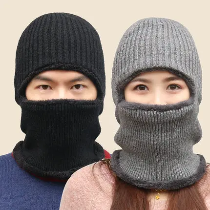 厚みのあるニット帽冬ユニセックスフリース裏地付きフェイスカバーサイクリング防風耳保護ネックウォーマー帽子アクセサリー