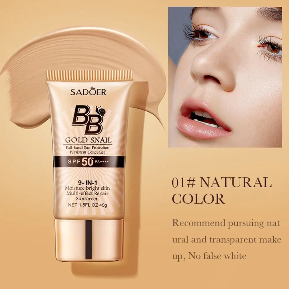 SPF50 Gold Snail Sunscreen BB Cream Liquid Face Base Makeup Cream Foundation BB Foundation Concealer Whitening Cream Face C U3E1