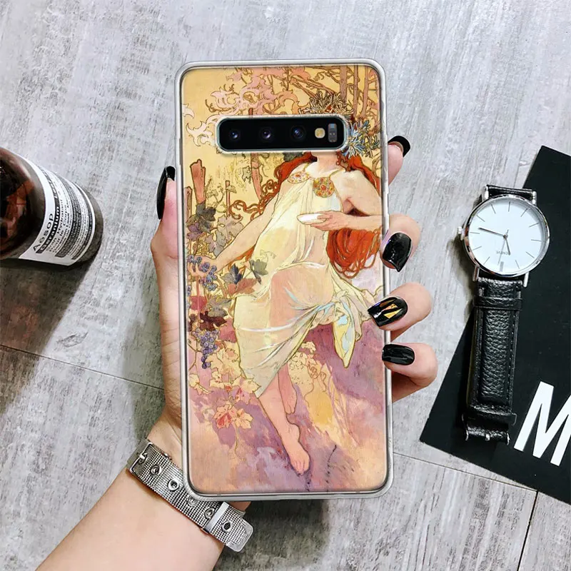 Alfons Mucha Primavera Soft Phone Case for Samsung Galaxy S24 S23 S22 S21 Ultra S20 FE S10 Plus S10E S9 S8 + Fundas Cover Capa