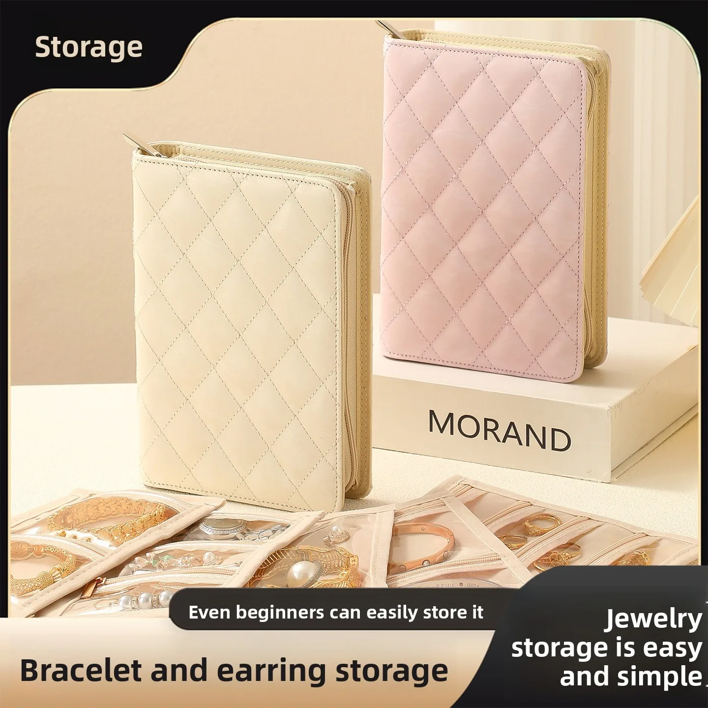 PU Leather Jewelry Storage Book Zipper Clear Pockets Jewelry Packaging Box Necklace Binder Storage Display Product For Women