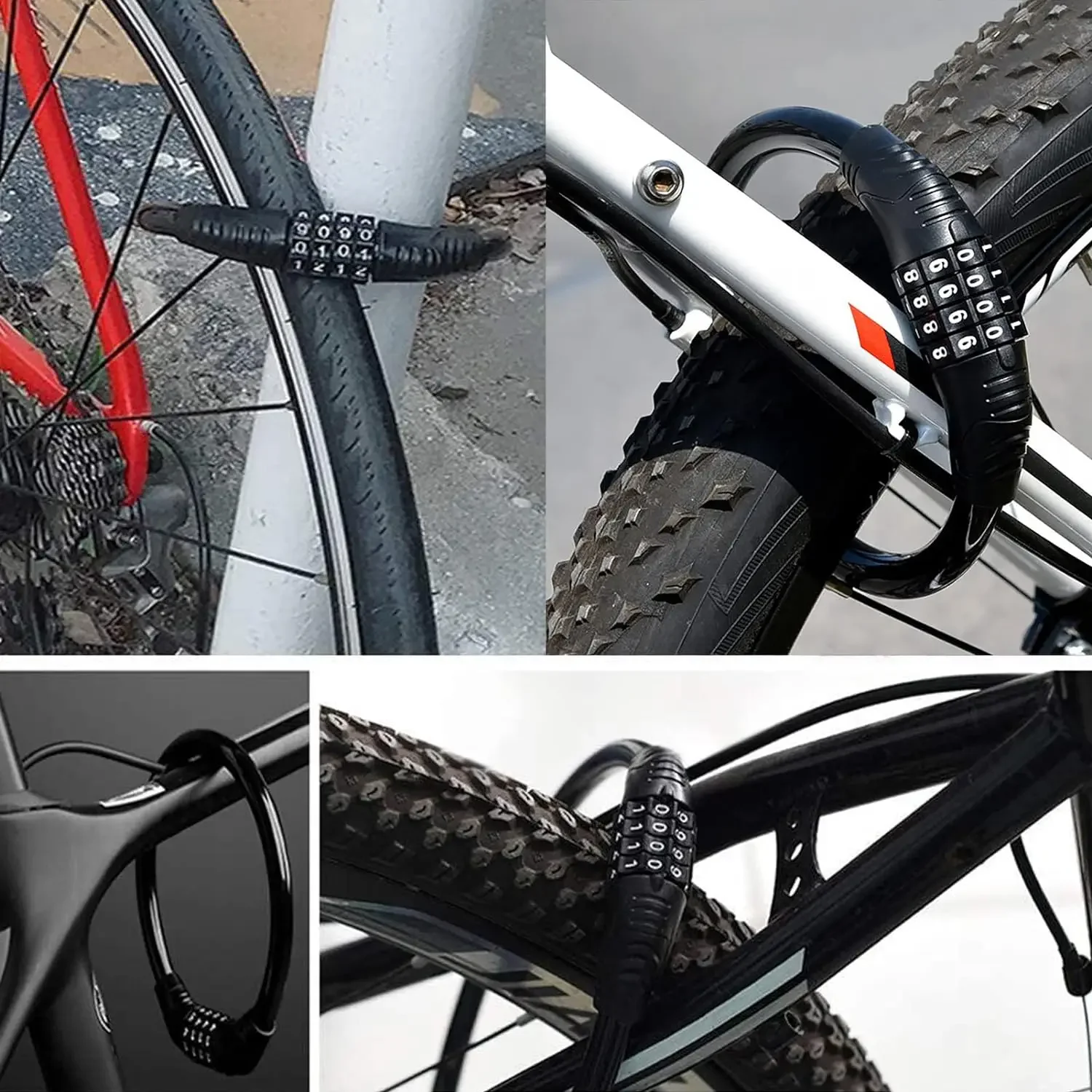 Cabo de bloqueio de bicicleta, bloqueio mestre resistente anti roubo, segurança 4 dígitos combinação reajustável cabo de bloqueio de código portátil para bicicleta