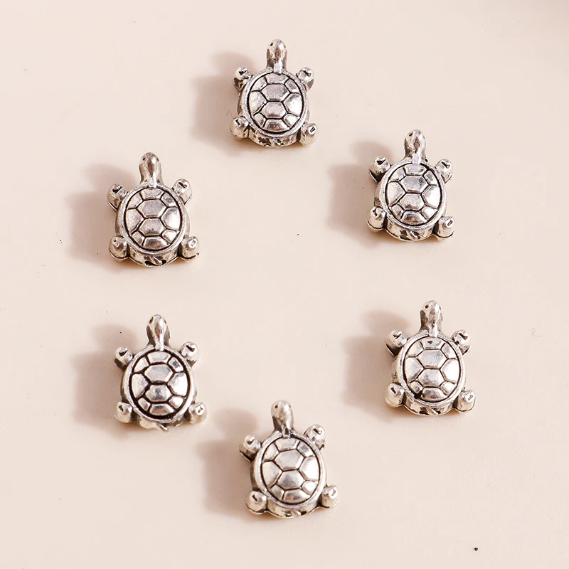 Leslie 50 Stück 8*6mm Schildkröten-Anhänger, Mini-Meeres-Schildkröten-Anhänger für Schmuckherstellung, DIY Ohrringe, Halsketten, Armbänder – Detail 4