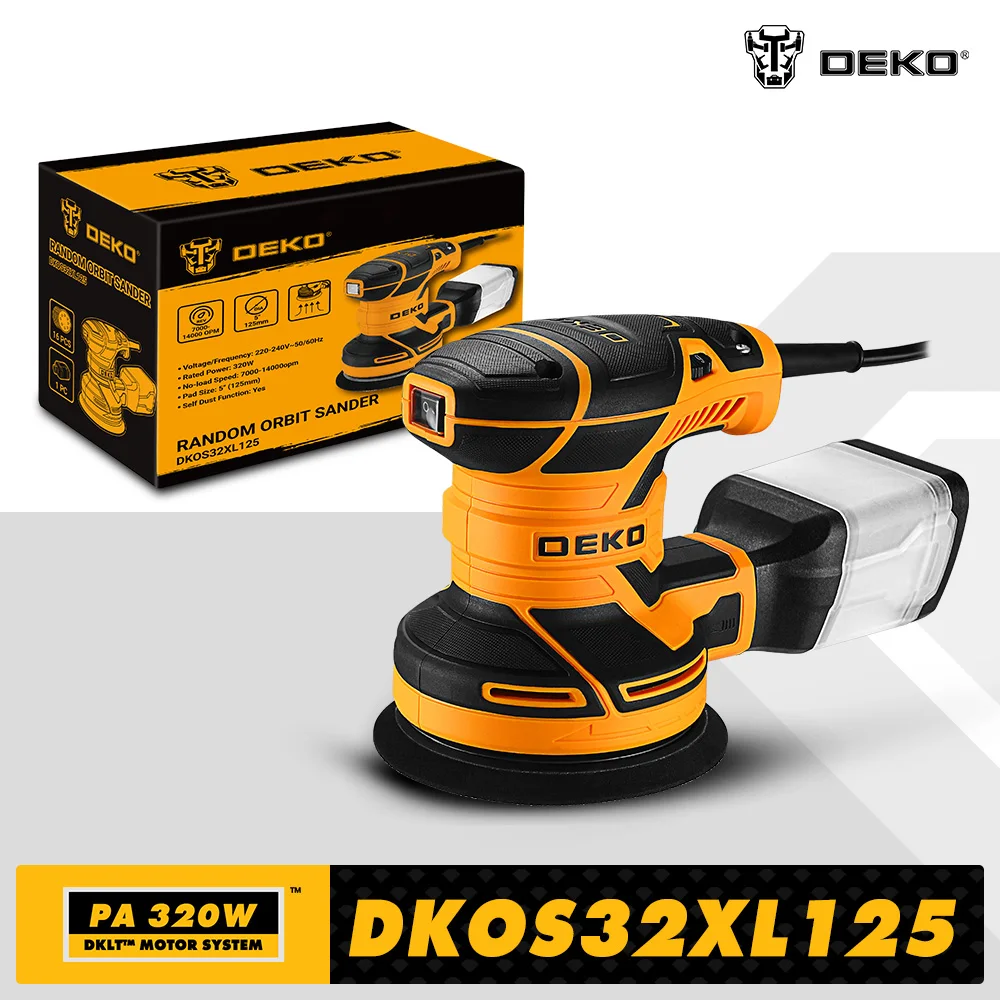 Lixadeira Orbital Aleatória Polidora para Carpinteiro Coleção de Poeira Forte Casa Faça Você Mesmo Velocidade 14000pm 320w Deko-dkos32xl125