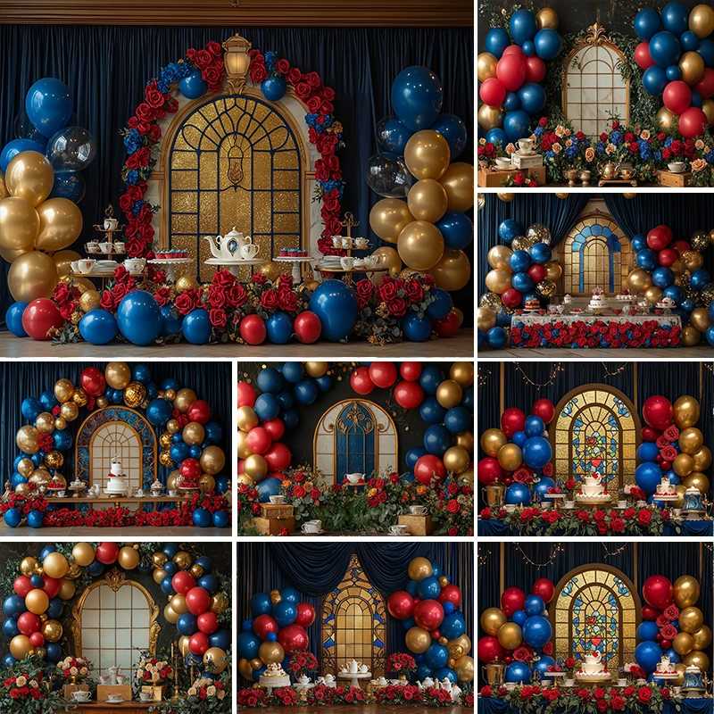 

LS Photography Background Arch Window Balloon Floral Afternoon Tea Decor Cake Smash Birthday Party K ids Portrait Photo Backdrop