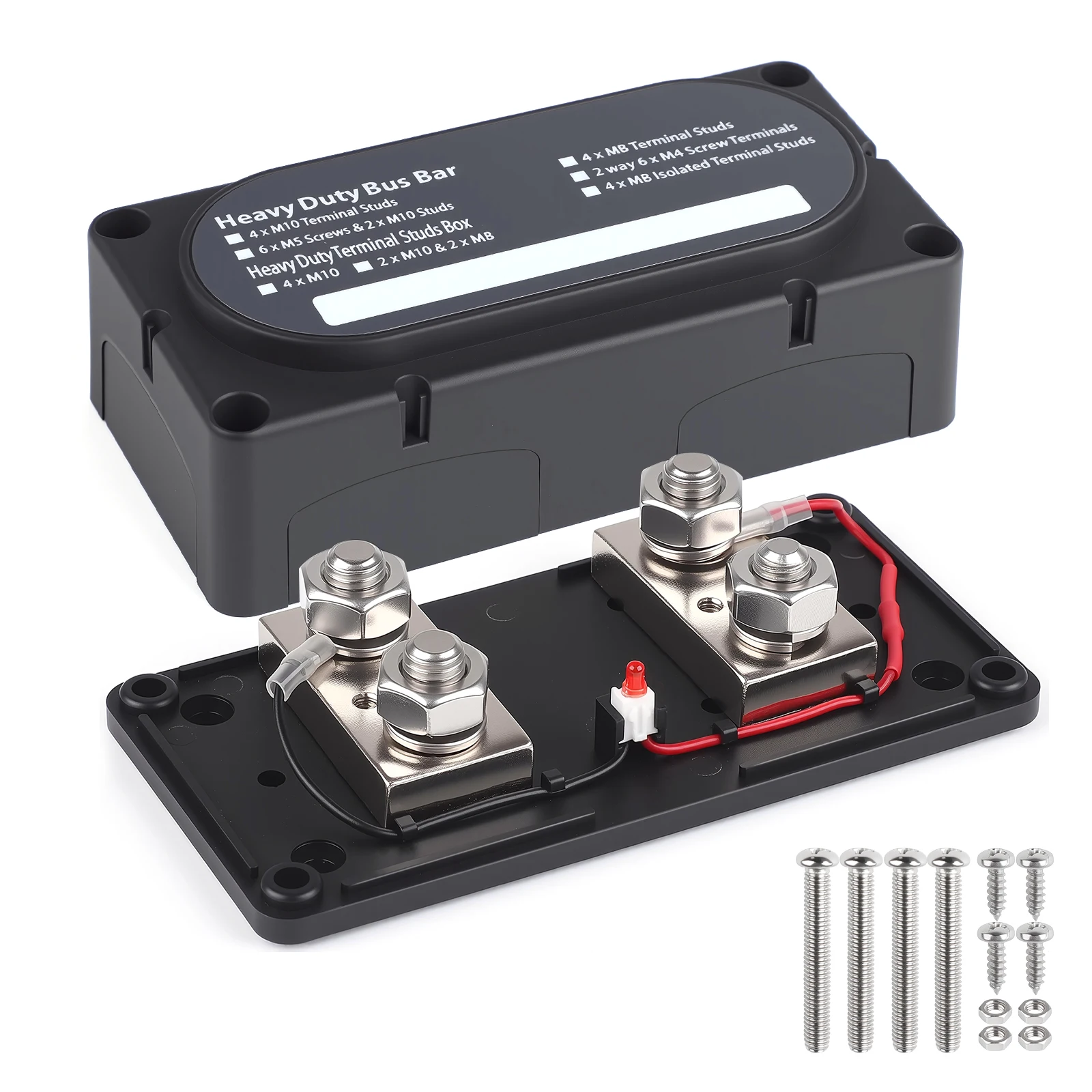 Power Distribution Block Bus Bar 12-48V 750A 4 Terminal Stud Size M10 Positive Negative Electrode BusBar ANL Fuse Block Holder