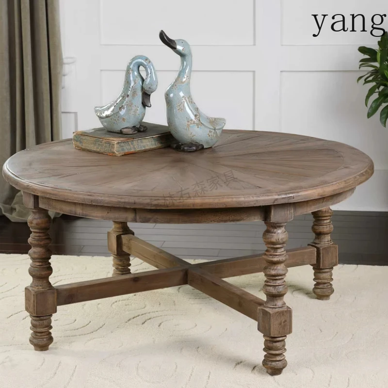 

LMM solid wood carved coffee table European medieval old medium and small apartment household living room retro tea table