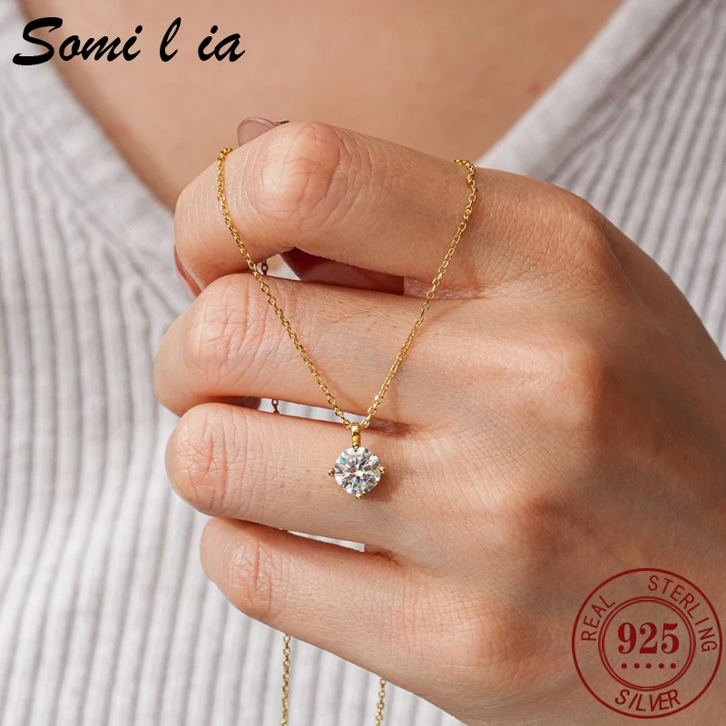 

Somilia New Fashion 100% 925 Sterling Silver Women's Diamond Necklace Pendant 18K Golden Necklace Fine Jewelry Girlfriends Gift