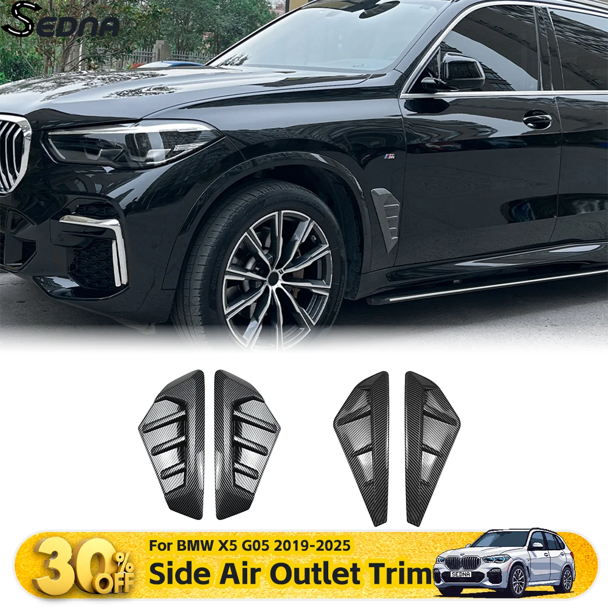 

Для BMW X5 G05 2019-2025 Стайлинг автомобиля ABS черное переднее крыло боковая акула жабра боковая крышка воздуховыпускного отверстия отделка аксессуары для тюнинга автомобиля