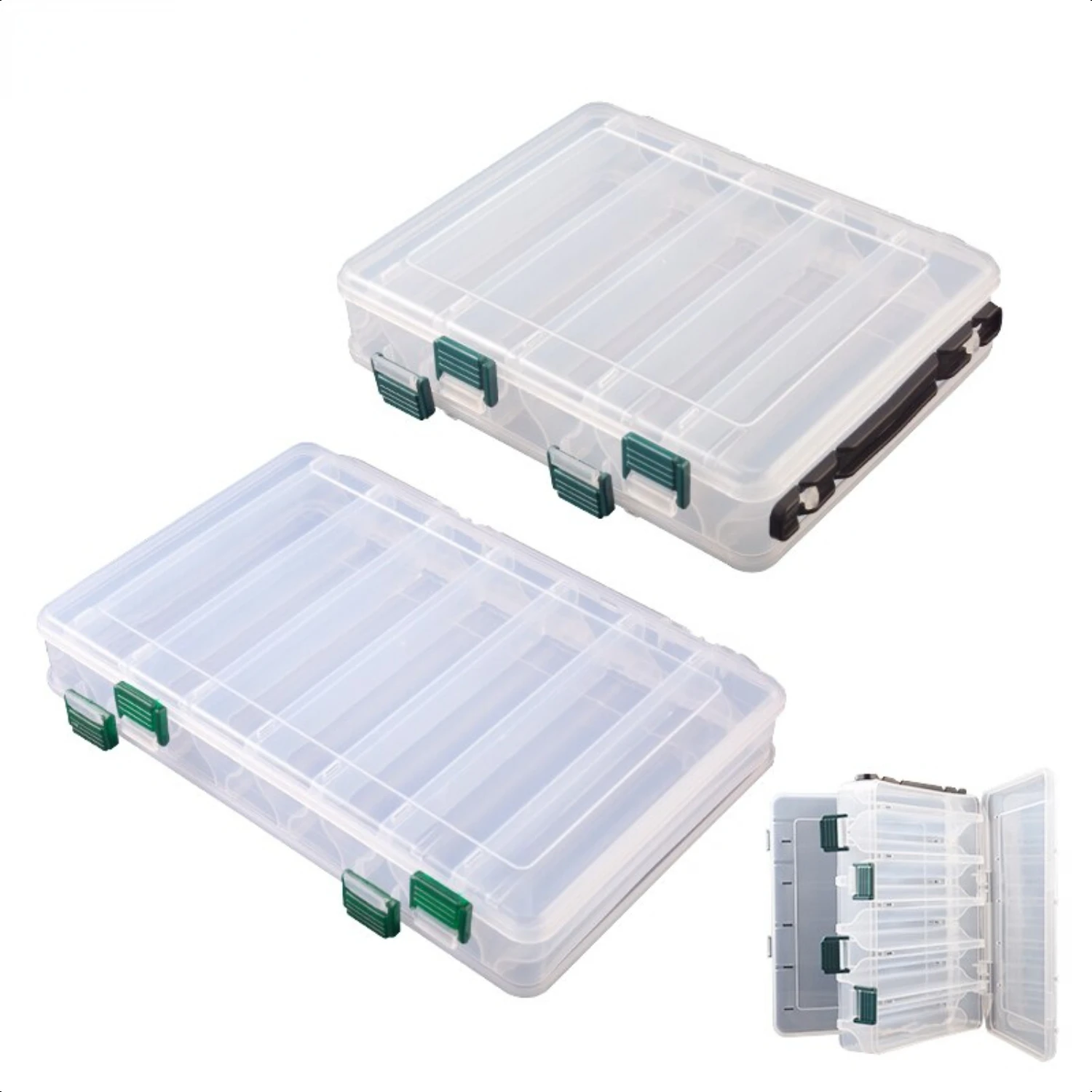 

10/14 Compartment Double Sided Large Fishing Tackle Box Big Baits Sea Fishing Lure High Strength Fishing Tackle Box
