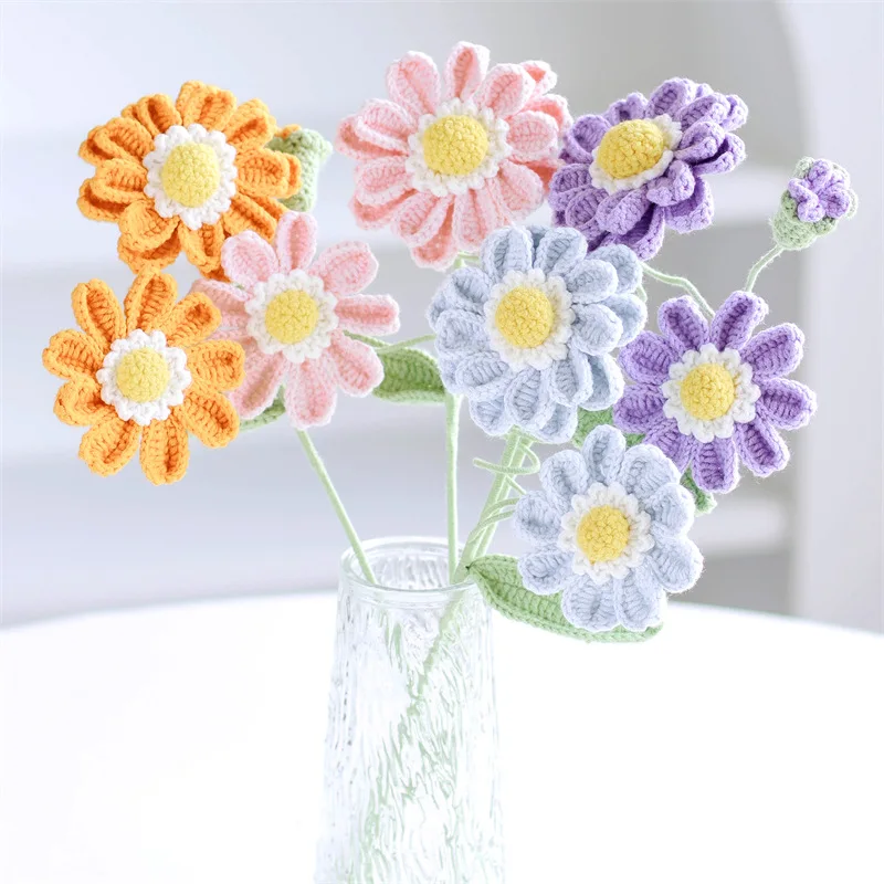 Wool Weaving Preserved Fresh Flower Zinnia Finished Handmade Wool Artificial Bouquet Gift Finished Bouquet