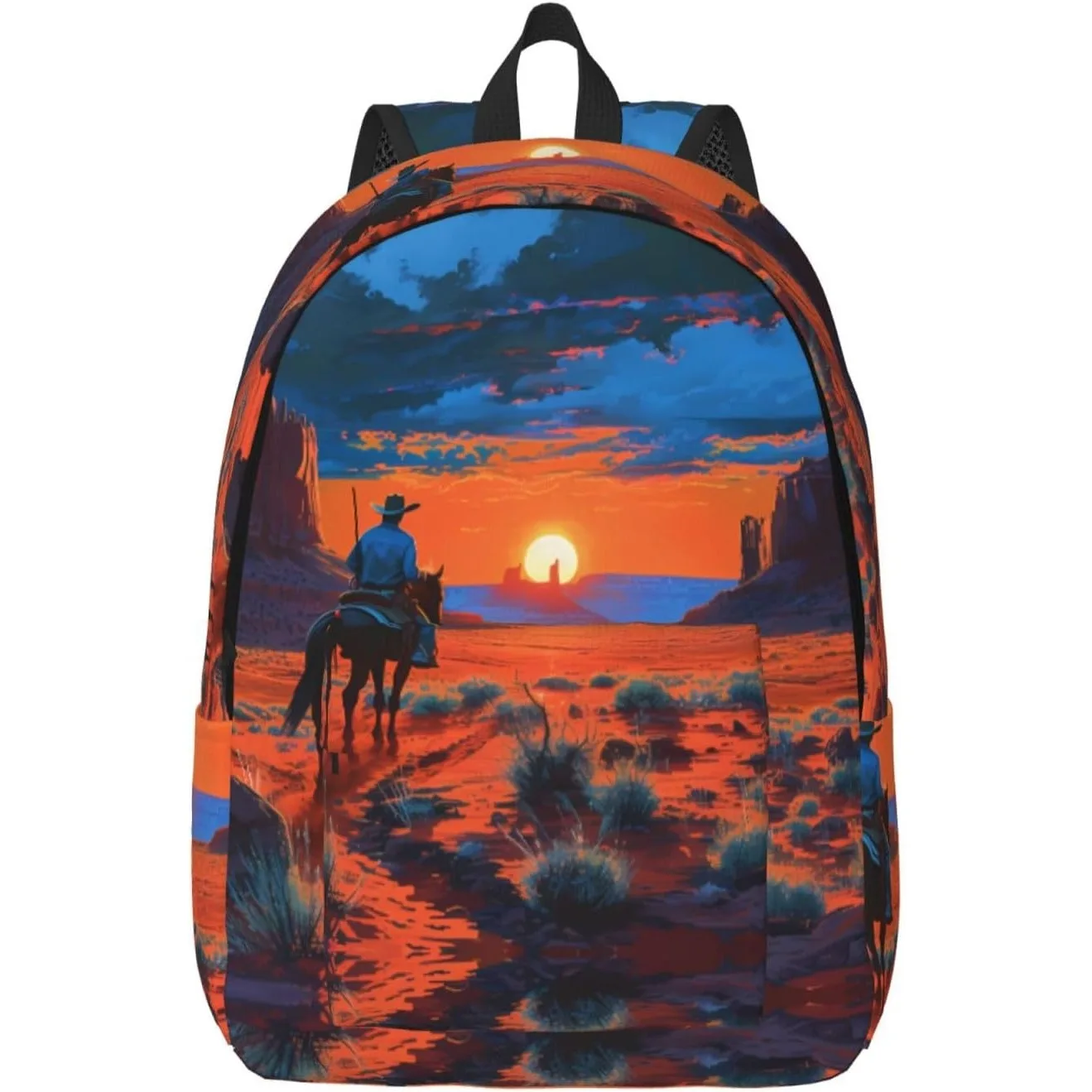 

Travel Laptop Backpack - Western Sunset Desert Cowboy A Computer Canvas Backpack Bag with Adjustable Straps