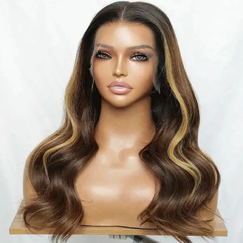 

Highlight Blonde 26inch 180Density 5x5 Silk Base Body Wave Preplucked Jewish Human BabyHair HDLace Wig European Hair Glueless