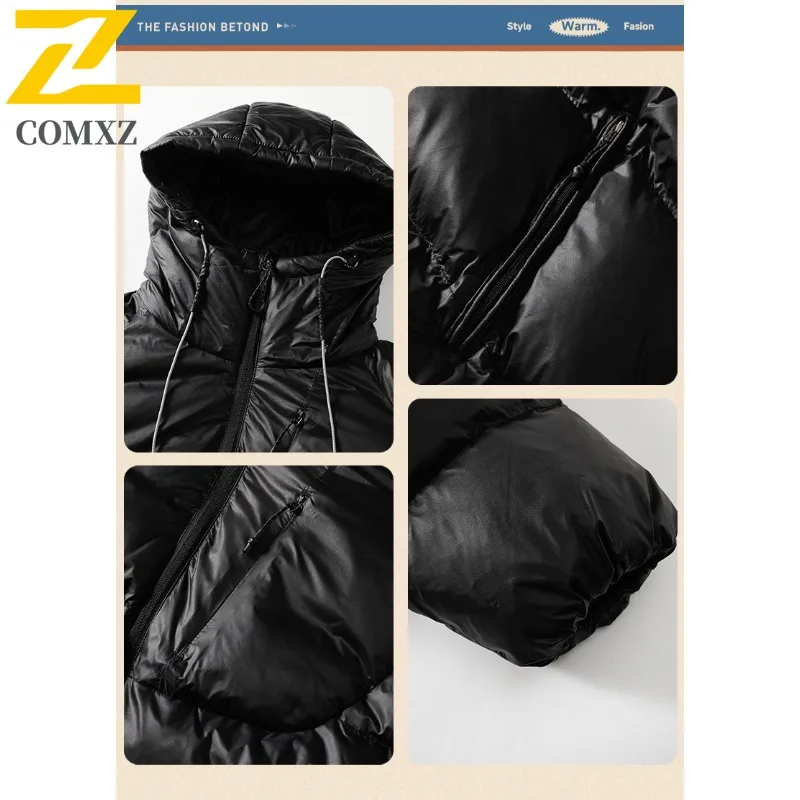 سترة COMXZ بغطاء للرأس عالية الجودة مملوءة 2025 للرجال في الهواء الطلق سترة سميكة ودافئة من جميع النواحي معطف شتوي خفيف مريح من القطن