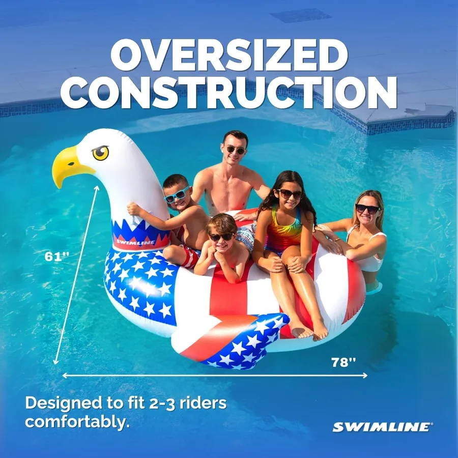 90700 Patriotic Americana Eagle Pool Float Oversized Ride-On Raft in Red White and Blue Stable Design for Summer Gathe