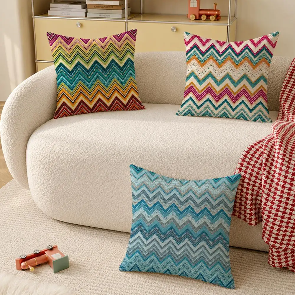 Retro Wave Geometric Decor Cushion Cover Pillow Case Organic Short Plush Cushion Covers Washable Wrinkle-Resistant