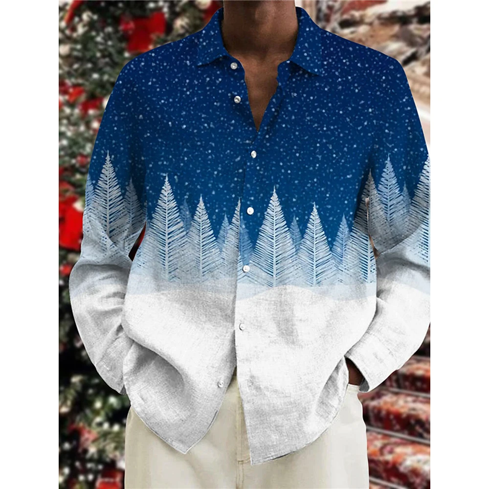 Camisa de manga larga con estampado estéreo para hombre, camisa de fiesta con patrón de Alien, ropa informal de moda para el día de Navidad