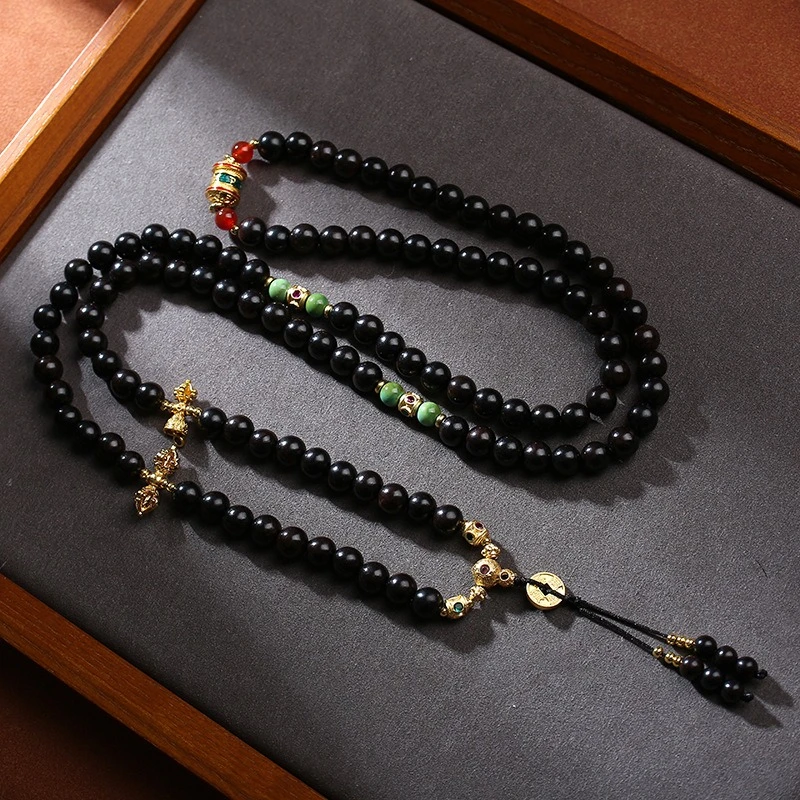 Sandalwood 108 prayer bead pendant, Dapeng bird, Tianzhu, water patterned Tianzhu, God of Wealth, Buddha bead accessory