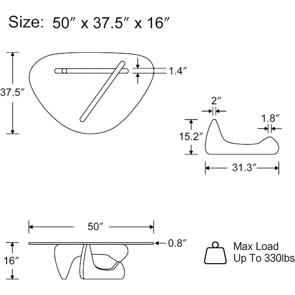 Mesa de centro triangular moderna mesa final vintage Noguchi, base de madeira maciça e detalhes superiores de vidro transparente