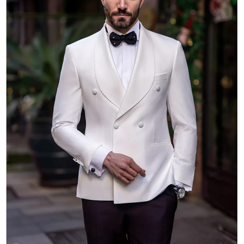 Fashion Men Blazer 1 Piece Solid Color Chic Shawl Lapel Double Breasted Coat Slim Prom Party Dinner Wedding Elegant Jacket