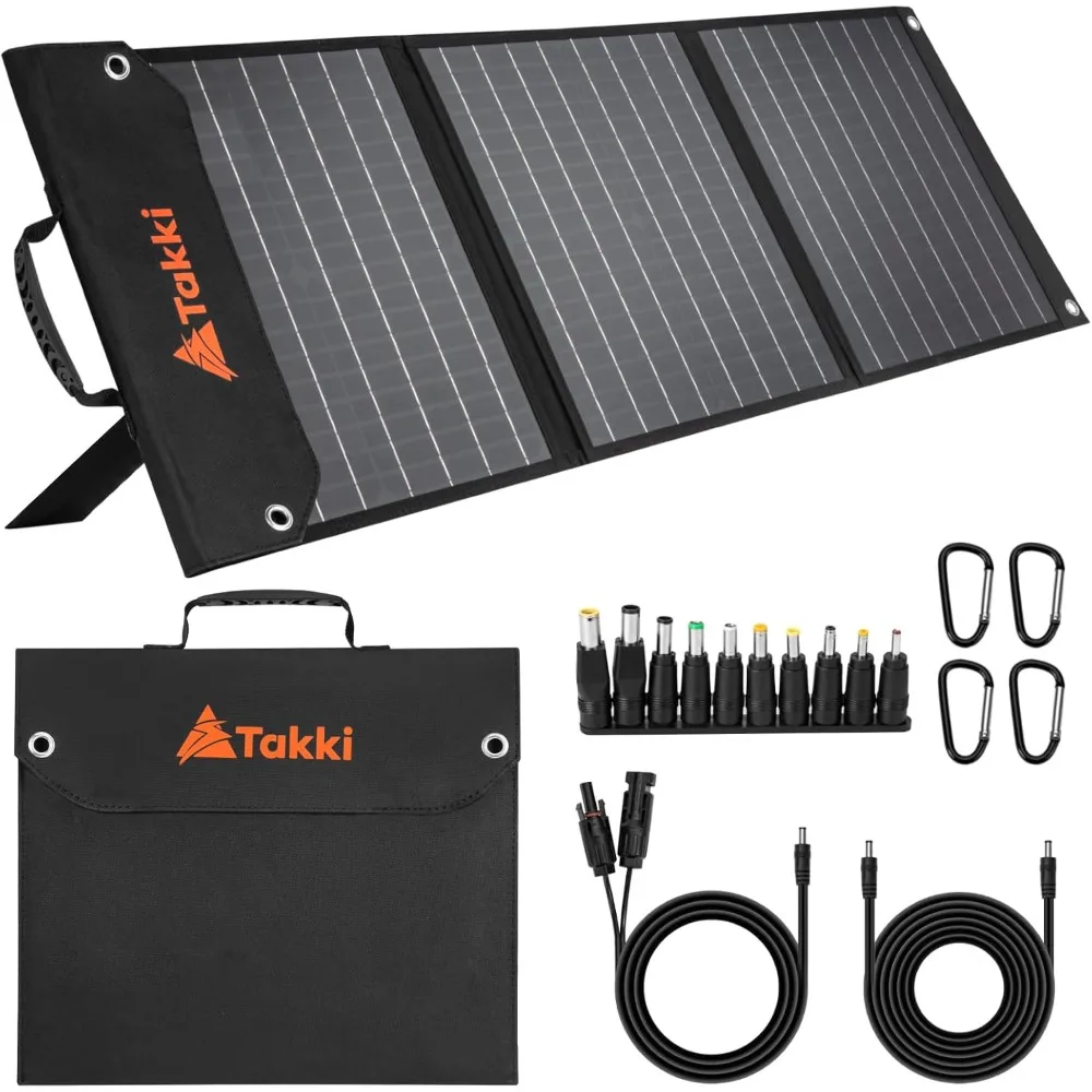 

60W Foldable Solar Panel Charger Kit with USB and Type-C Ports for Portable Power, Camping, and Outdoor Adventures