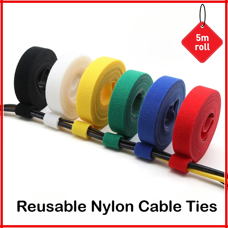 5m/roll Reusable Cable Ties Loop Bundle Self Adhesive Fastener DIY Accessories Nylon Strap Organizer Clip Wire Holder Management