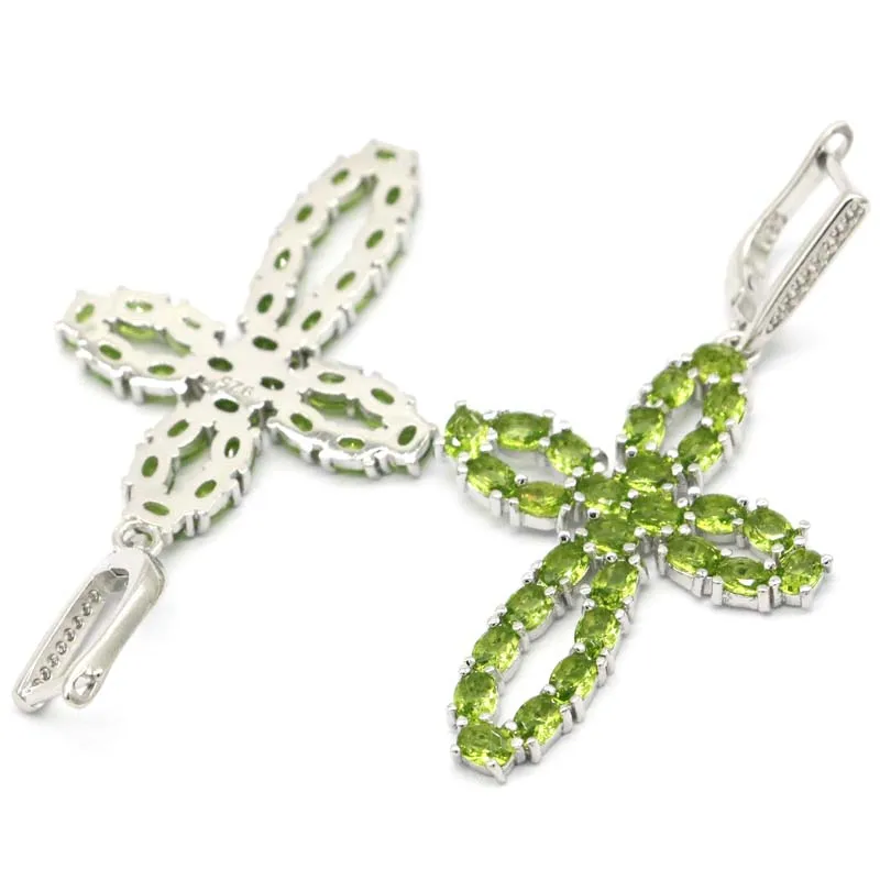 

Серьги женские свадебные, серебряные, с позолотой, 57x29 мм, роскошные, длинные, с крестом, зеленым перидотом и белыми фианитами