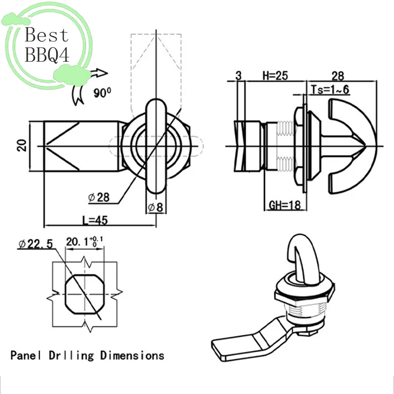 (BBQ4)Keyless Cabinet Cam Lock for Box Cupboard Locker Yacht Car Bathroom Window