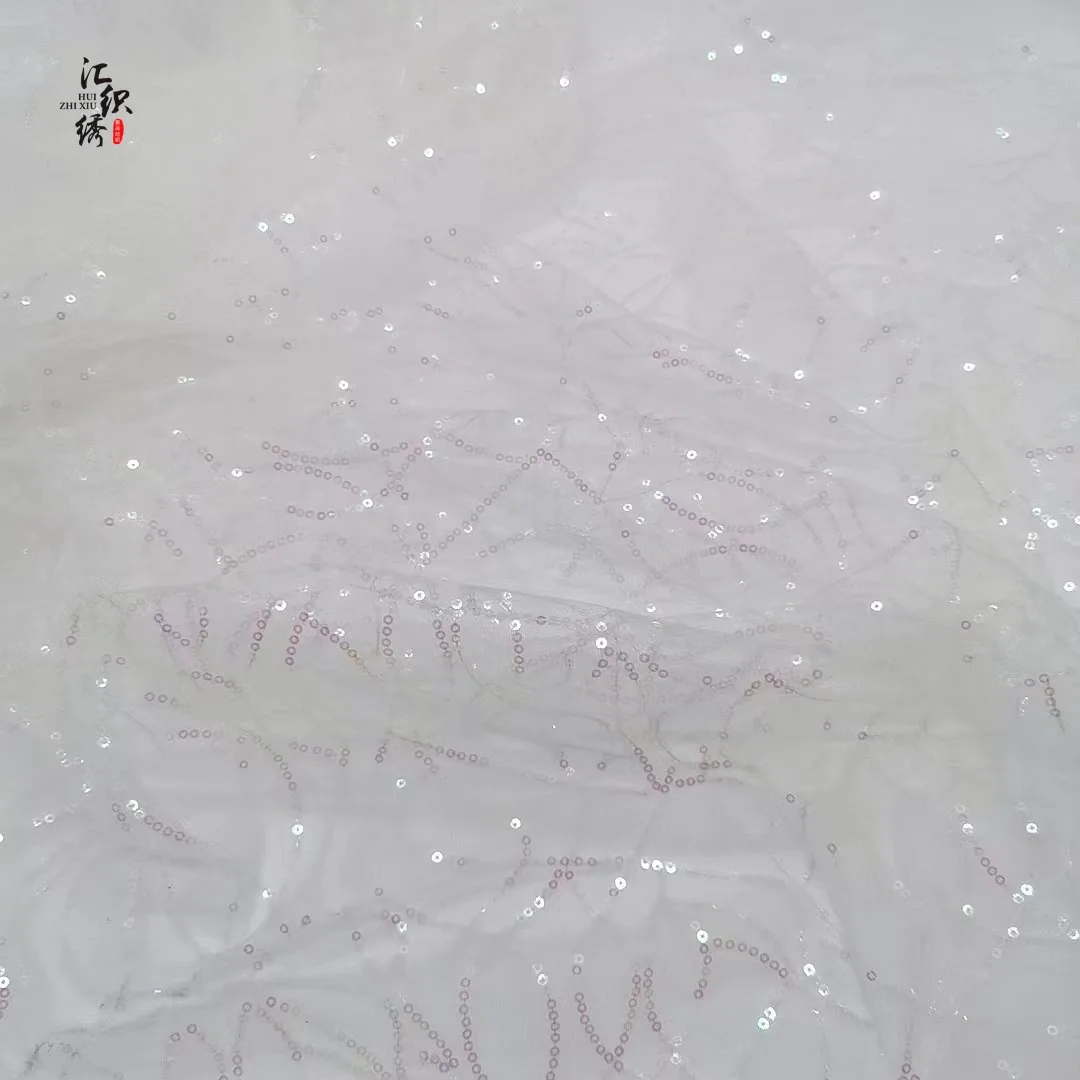 8 Color Embroidered Striped Small Sequin Fabric Evening Dress Lace Material Glitter Stage Cloth Thin Net Accessories