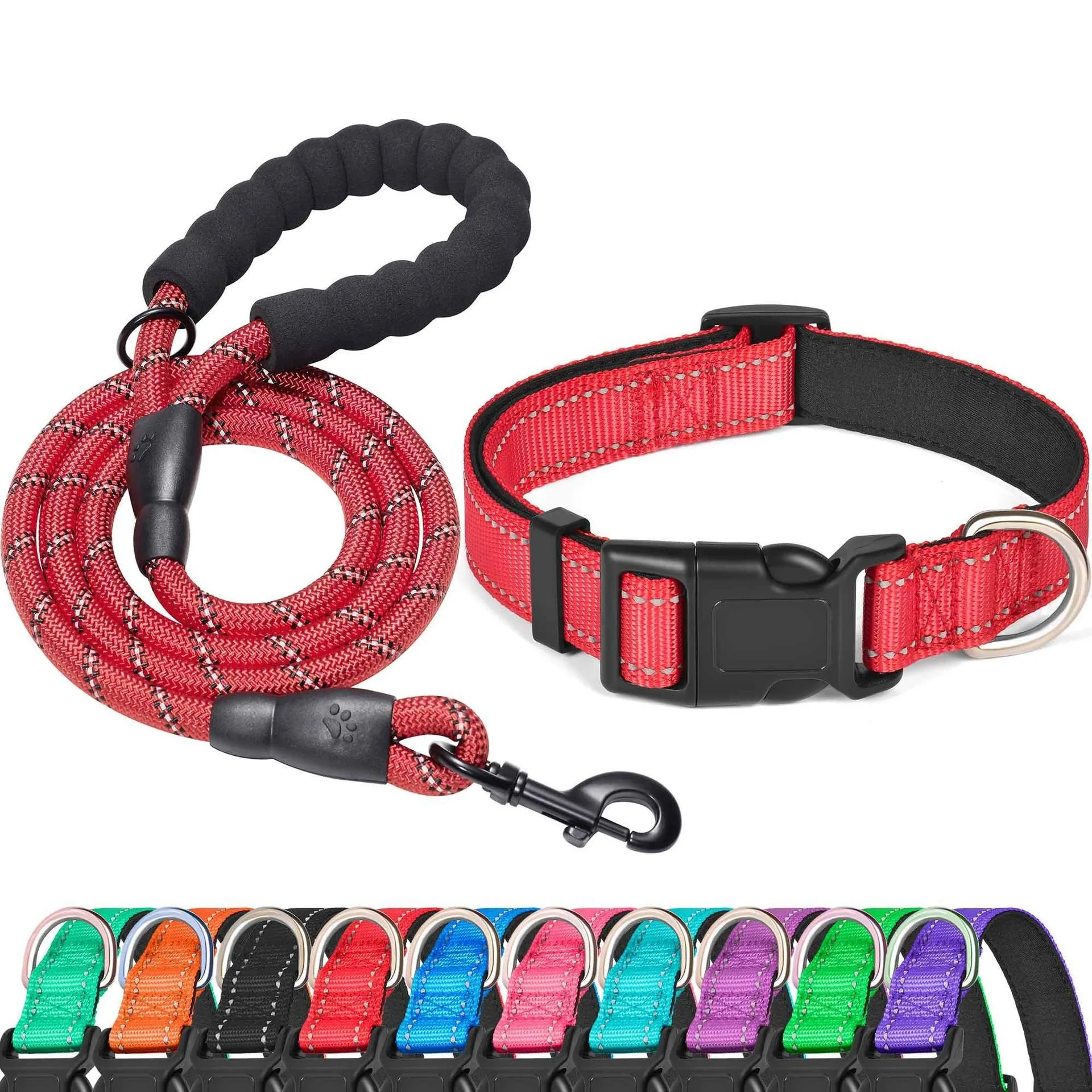

Pet supplies - Dog collar set - Nylon collar - Adjustable reflective nylon leash
