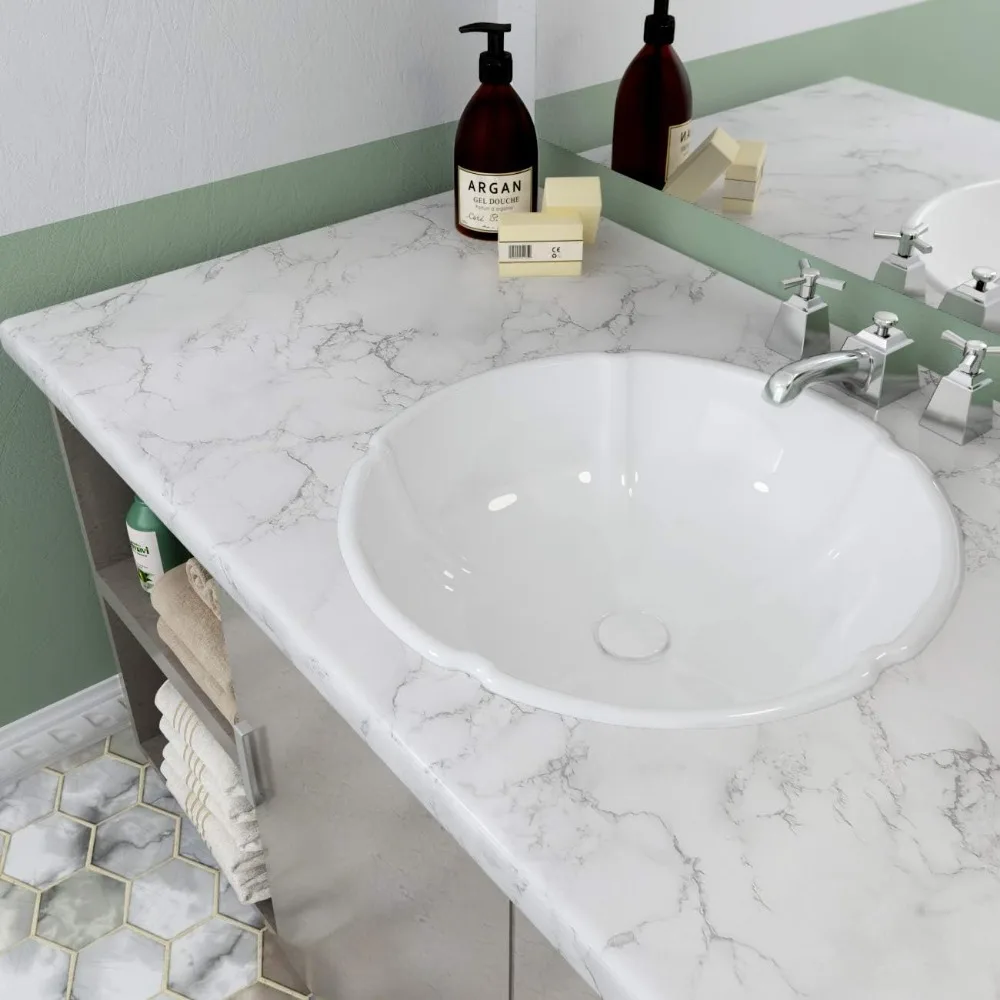 ورق اتصال قابل للتقشير واللصق من الرخام الأبيض مقاوم للماء لأسطح الكونترتوب، مقاس 30 × 400 بوصة، سهل الاستخدام، لاصق يدوم طويلاً #4