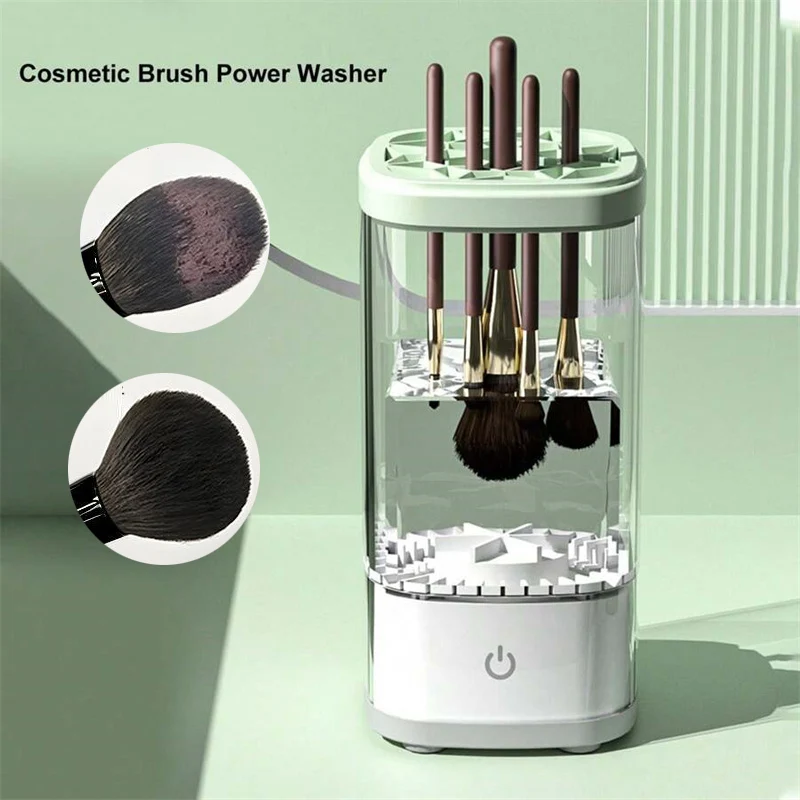 Limpiador de brochas de maquillaje eléctrico 3 en 1, soporte para brochas de maquillaje giratorio automático, herramienta de secado rápido para limpieza perezosa para mujeres