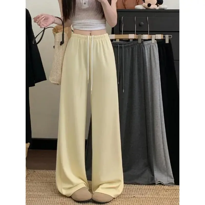 

Women's Elastic Waist Drawstring Wide Leg Pants Casual Loose Straight Trousers