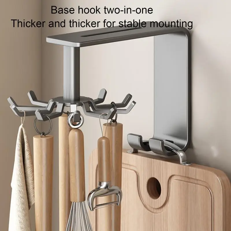 Kitchen Rotatable Hook Wall Mounted Storage Rack Pot Shovel Spoon Non Punching Rack Multi Functional Kitchen Hooks Gadgets