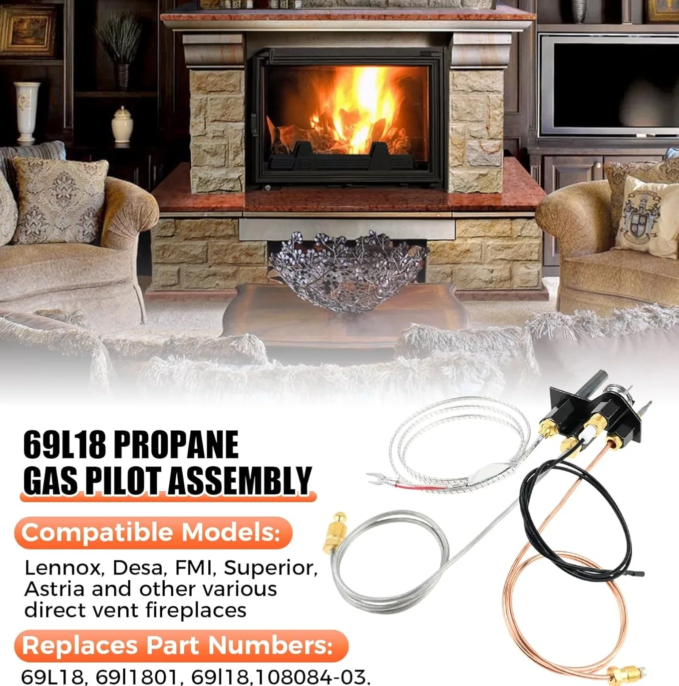 Ensemble de brûleur au propane et thermocouple 69L18, remplacement pour 69L18 69L1801 J4118 902162 pour Lennox Elite/Merit/Superior