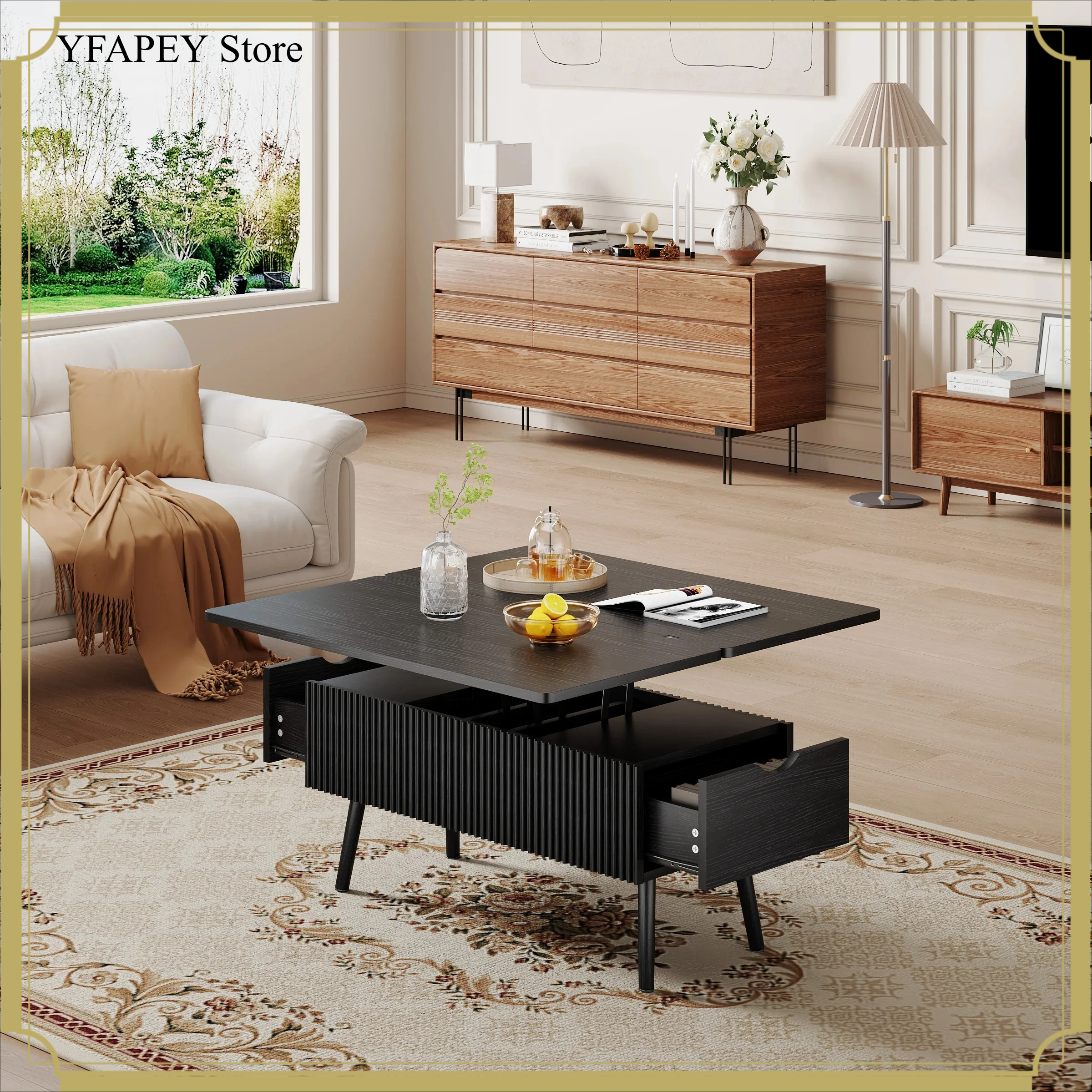 

Журнальный столик-трансформер с подъемным механизмом, волнистый деревянный стол с подъемным механизмом для дома, гостиной, офиса