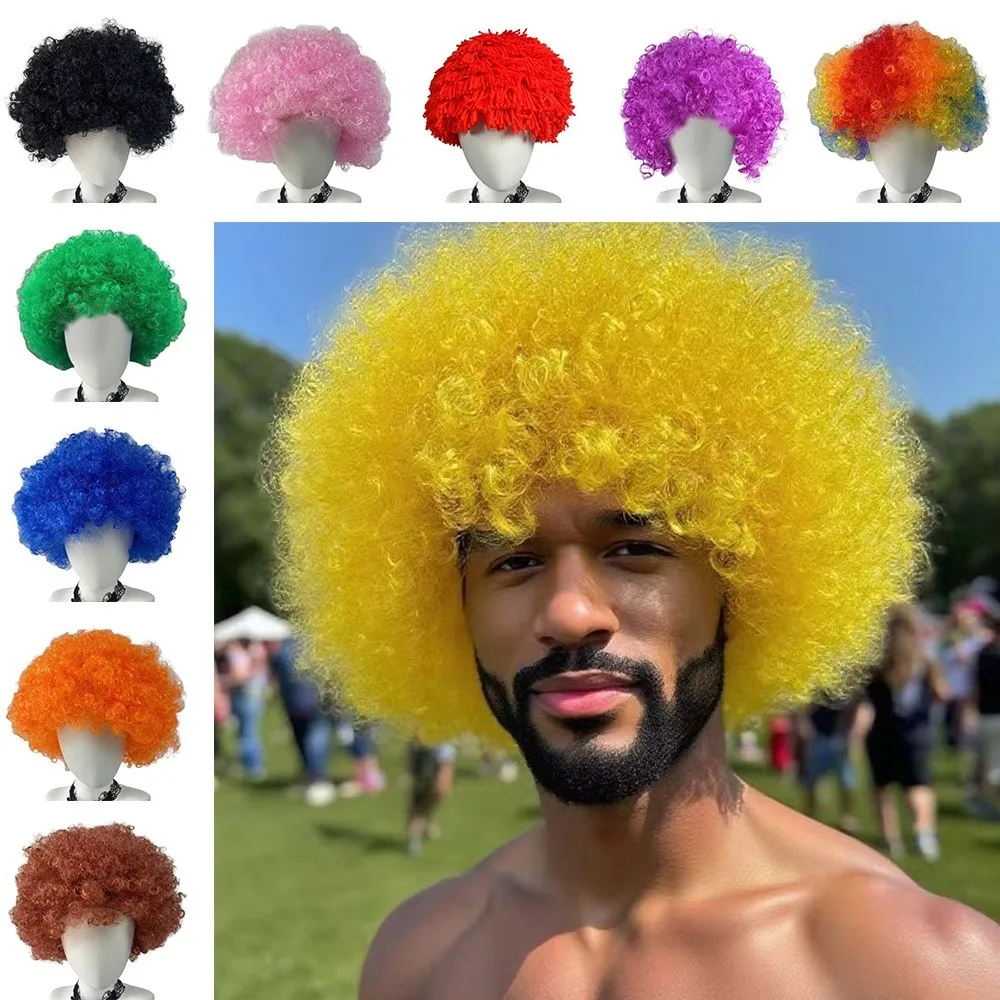 Funny Costume Fluffy Clown Wig Curly Wavy Afro Puff Wigs Funny Synthetic Short Hair Wigs Unisex