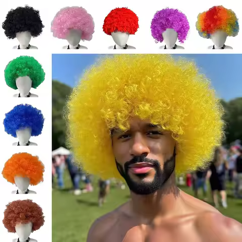 Funny Costume Fluffy Clown Wig Curly Wavy Afro Puff Wigs Funny Synthetic Short Hair Wigs Unisex