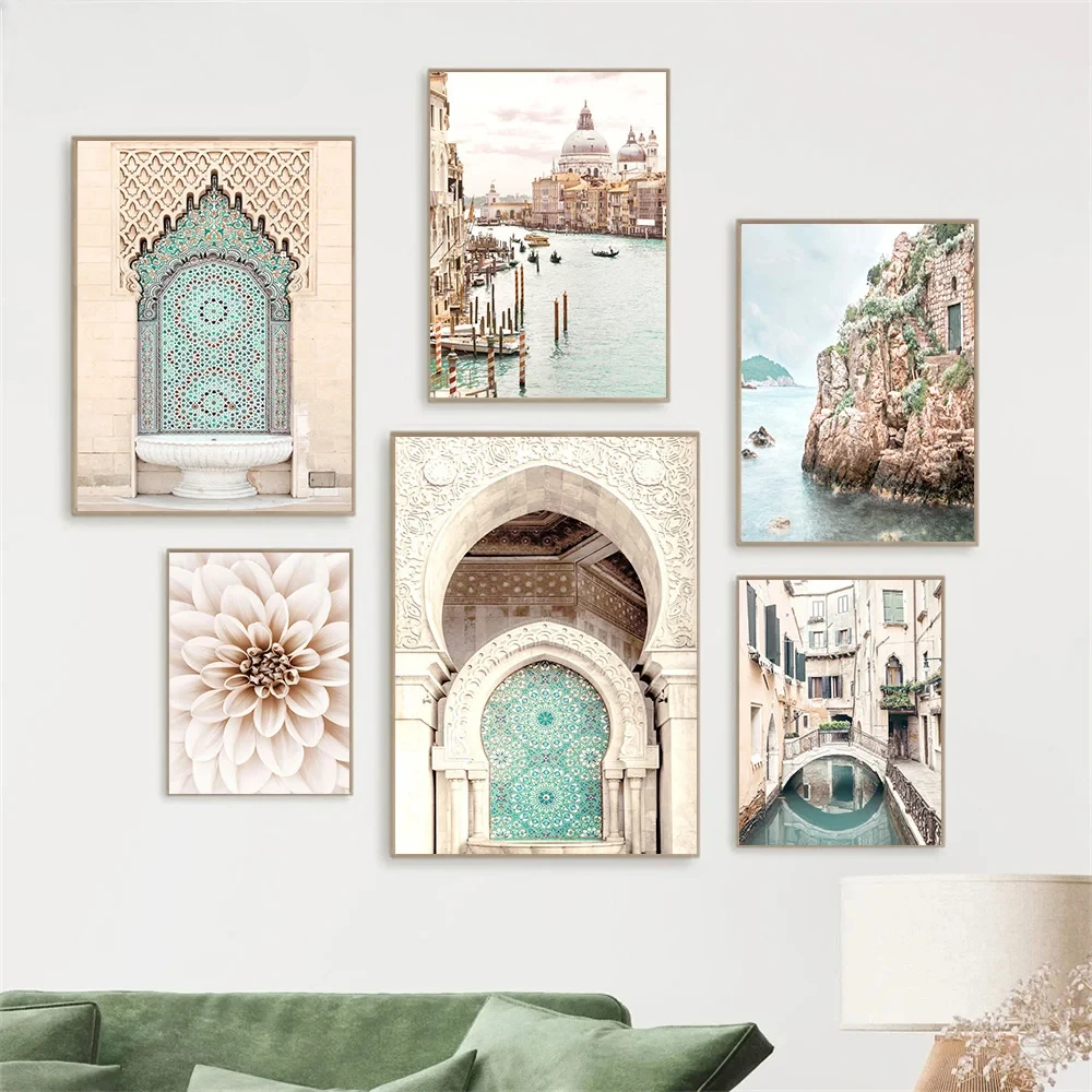 Islamic Mosque Quran Poster Architecture Palace Flower Landscape Wall Art Canvas Painting Print Pictures Linving Room Home Decor